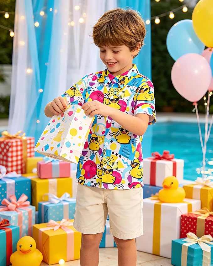 Enlifety 2-10T Kids Hawaiian Shirt Boys Short Sleeve Button Down Shirts Hawaii Summer Casual Blouse
