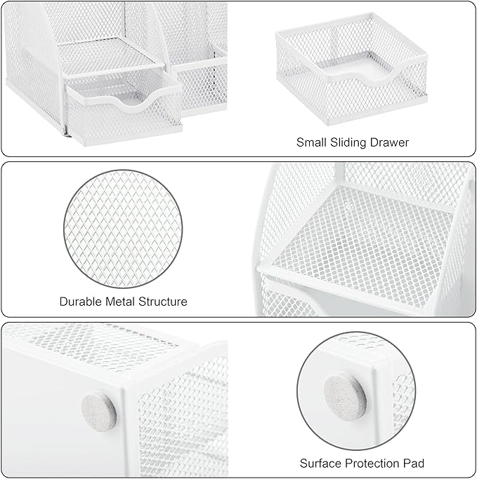 Exerz Desk Organizer White Office Desk Accessories Supplies Office Storage Desktop Pencil Pen Holder with Drawer Home Workspace
