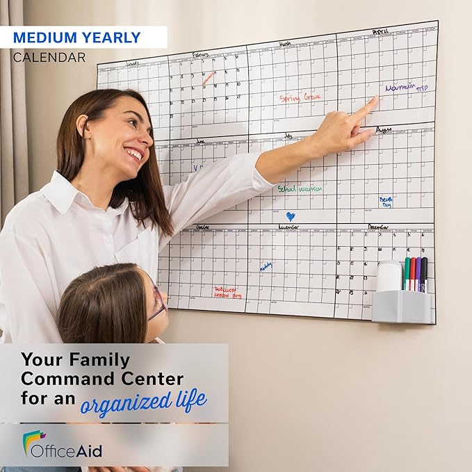 Yearly Large Dry Erase Calendar for Wall 24x36, for Year Family 12 Month, Undated Big Erasable Office, Rolled Whiteboard White Board, Classroom Annual Calendar Planner Dry Erase 36x24 Wall Reusable