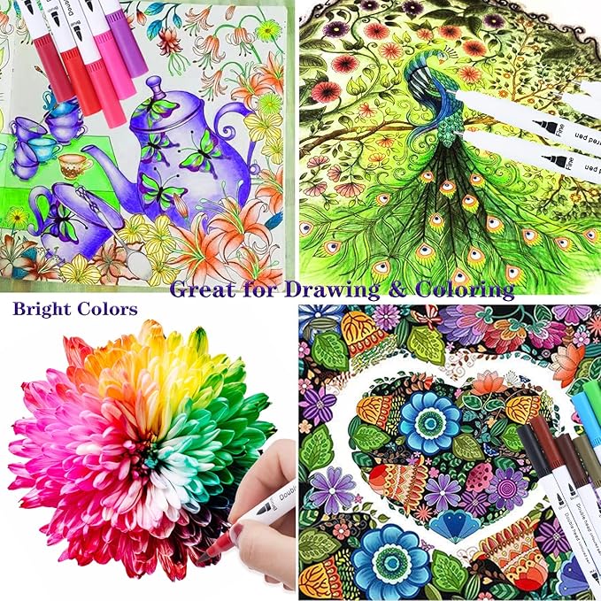 Upanic 36 Brush Markers for Adult Coloring Books,Office Markers for Adults Lettering,Dual Tip Brush Pens for Drawing,Colored Pens for Art,Journal Planner,Doodle,Brush&Fine Marker for Teen Girl Gifts