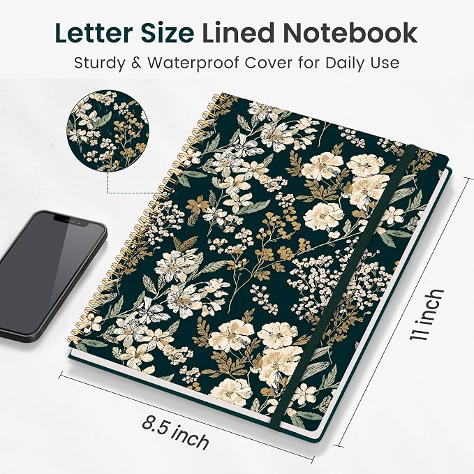 Taja Large Spiral Lined Journal for Women and Men, Notebook for Work