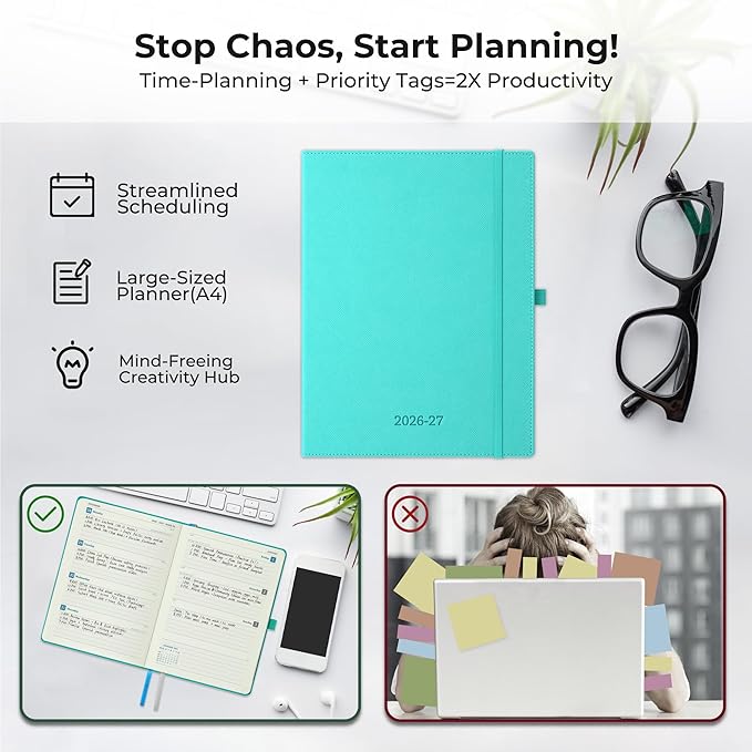 Weekly Monthly 2026-2027 Planner (July 26-Dec 27),11.5"x8.5",18 Months Agenda Plan with Month Tabs & Pocket,Expenses/Note Pages, Academic Calendar with Vegan Leather Cover,Light Blue