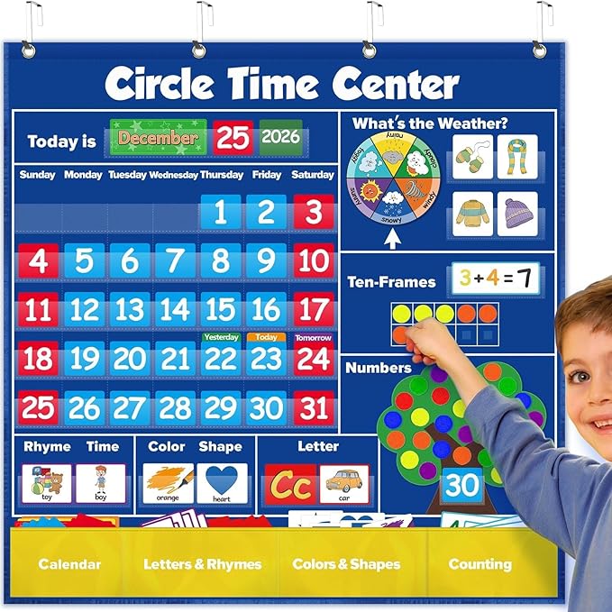 Torlam Circle Time Learning Center, Kindergarten Preschool Classroom Must Haves, Kids Calendar Pocket Chart Color Season Counting Letter Ten-Frame Set Weather Chart, Toddler Learning Activities