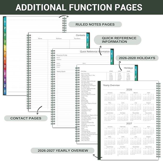 2026-2027 Planner - 2026-2027 Planner Weekly and Monthly, Jul. 2026 - Jun. 2027 11'' x 9'', Planners 26-27 with Colorful Tabs, Premium Paper, Twin-wire Binding - Classic Dark Green