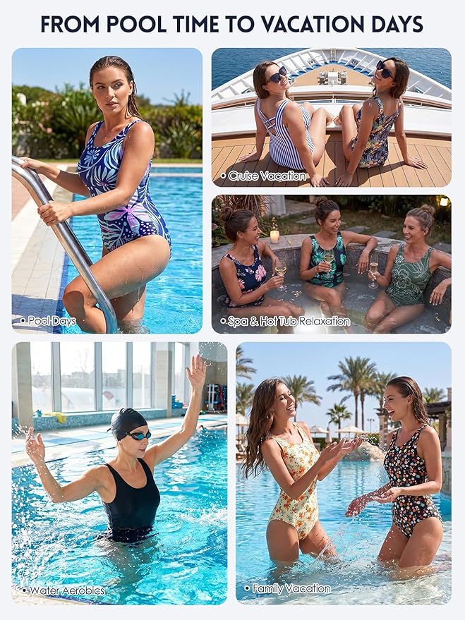 Modest Full Coverage One Piece Swimsuit Floral Bathing Suit Criss Cross Back Swimwear with Built-in Bra