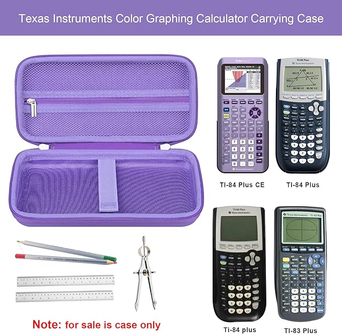 Elonbo Carrying Case for Texas Instruments TI-84 Plus CE/TI-84 Evo/TI-84 Plus/TI-83 Plus/TI-83 Plus CE Color Graphing Calculator, Extra Mesh Pocket Fits Charging Cable Charger Manual, Purple
