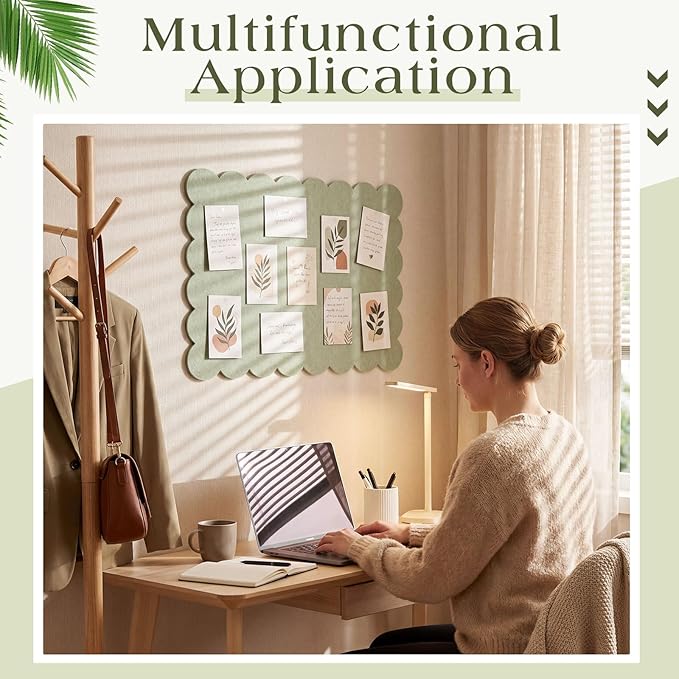 Mooliwe Scalloped Felt Bulletin Board Foldable Pin Cork Board Alternative for Wall Foldable Picture Vision Self Adhesive Bulletin Decorative (Sage Green,24 * 18 Inch)