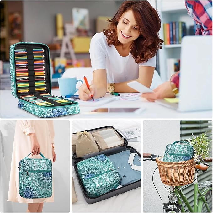 FINPAC Pencil Case Holder Slot, Large MultiLayer Watercolor Pen Bag w/Zipper Front Pocket, Big Organizer for 200 Colored Pencils/130 Gel Pens, Markers to Artists, Painters, Planners