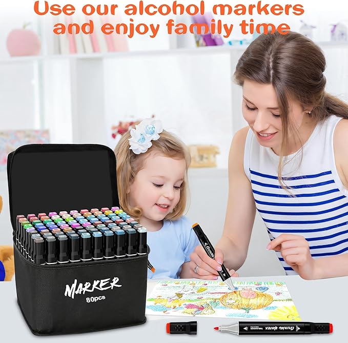 KJSHUANGTANG Alcohol Markers, Dual Tip Art Markers, Drawing Markers, Coloring Marker for Sketching Adult Coloring (80 Colors)
