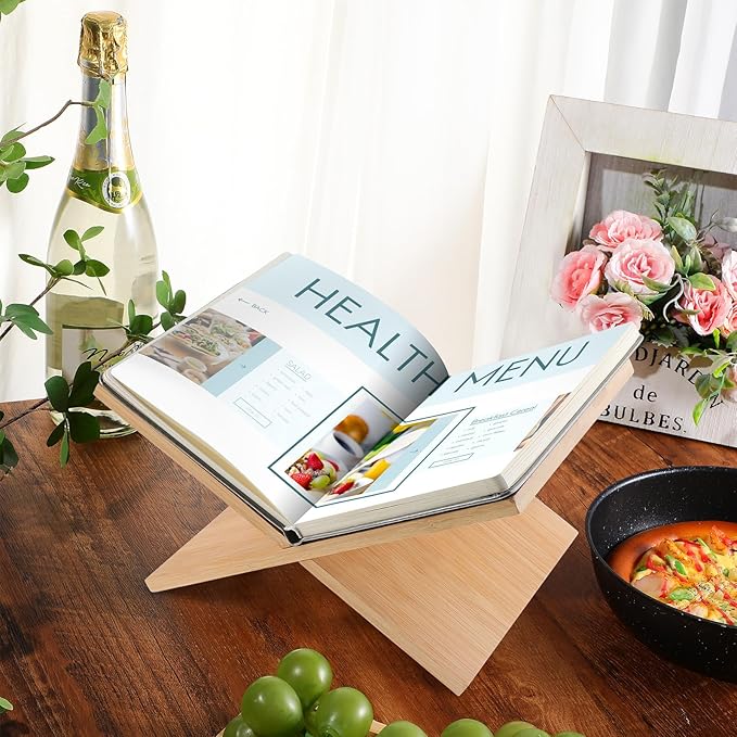 Geetery Book Stand Book Holder for Display Reading Textbook Holder Open Display Stand for Open and Closed, Cookbook, Magazines, Textbooks, Recipe(Wood Color)
