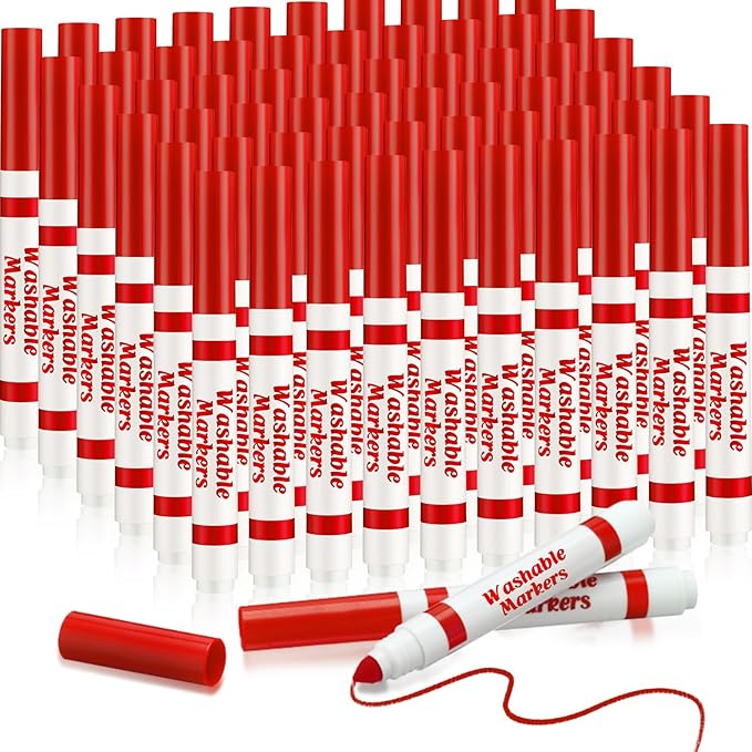 60 Pcs Red Washable Markers Bulk Coloring Broad Line Markers for Kids Conical Tip Red Drawing Pens for Classroom Back to School Travel Art Baby Shower Gender Reveal Supplies, Ages 6+