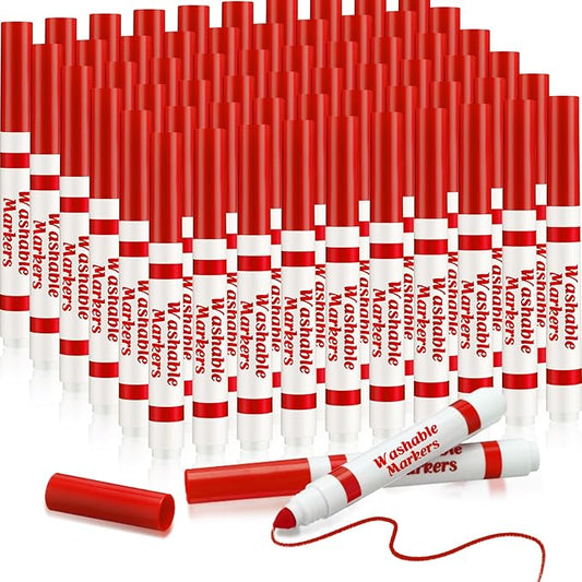 60 Pcs Red Washable Markers Bulk Coloring Broad Line Markers for Kids Conical Tip Red Drawing Pens for Classroom Back to School Travel Art Baby Shower Gender Reveal Supplies, Ages 6+