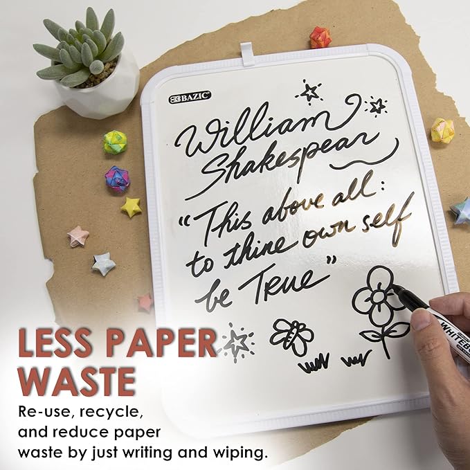 BAZIC Products Dry Erase Lap Board & Marker, 8.5x11 Inch Whiteboards Small Portable for Teacher Memo Drawing, 2-Pack