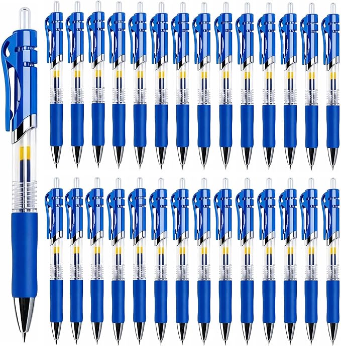 30 Pack Blue Retractable Gel Pens, 0.7mm Fine Point Quick Dry Ink Pens, No Smudge No Bleed Through, Comfort Grip Smooth Writing Pens for School Office Home Supplies