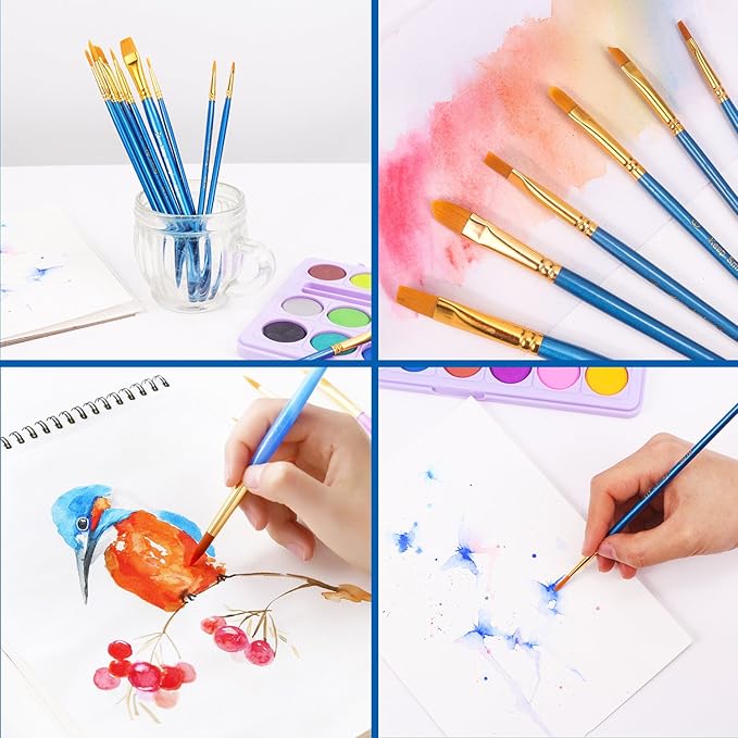 Paint Brush Set, Nylon Hair Brushes for Acrylic Oil Watercolor Painting Artist Professional Painting Kits (8 Packs of 80PCS)