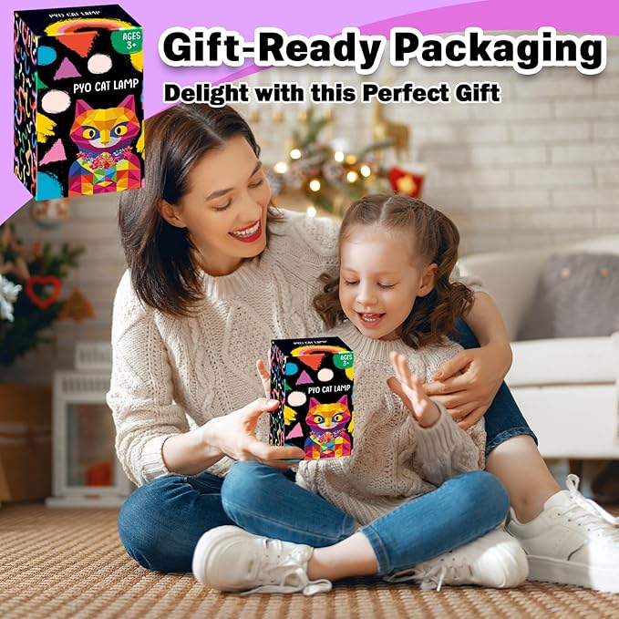 FUNZBO Paint Your Own Cat Lamp Kit - Arts and Crafts Supplies Kitten Painting for Kids Teens, DIY Night Light Toy for Girls Boys Age 3 4 5 6 7 8 9 10 11 12 13 Birthday Gifts