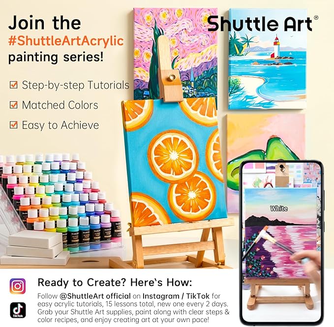 Shuttle Art Acrylic Paint, 36 Colors Acrylic Paint Set with Brushes & Palette, 2oz/60ml Bottles, Rich Pigments Non-toxic for Artists Kids & Adults, Painting on Canvas Rocks Ceramic Wood