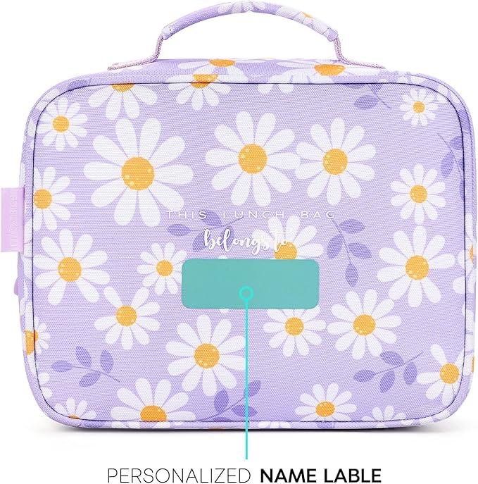 mibasies Kids Lunch Box for Girls Toddler, Insulated and Reusable Lunch Bag for School, Daisy Purple