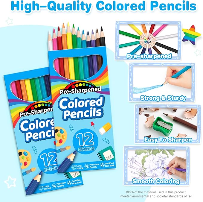 V-Opitos 432 Count Colored Pencils Bulk, 36 Pack 12 Assorted Colors with Sharpener, Pre-sharpened Coloring Pencils for Kids, Ideal School Classroom Supplies