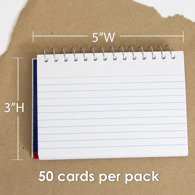 BAZIC Ruled Index Cards Book 3" X 5" 100 Count, Spiral Bound Memo, White Flashcards, Ruled Lined Card for Learning Memory Reminder (50/Pack), 2-Packs