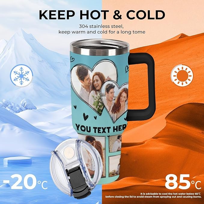 Personalized Tumbler Custom Vacuum Insulated Travel Mug Customizable Coffee Cup with Your Photos and Text Christmas Birthday Gift (40oz Design 3)