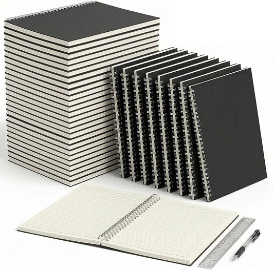 24 Packs Lined A5 Spiral Notebook, 8.3 x 5.5 In, Journals Bulk 120 Pages/60Sheets, Hardcover Spiral A5 Notebook Journal, Kraft Travel Notebooks Bulk for Work School Business Office (24 Packs, Black)