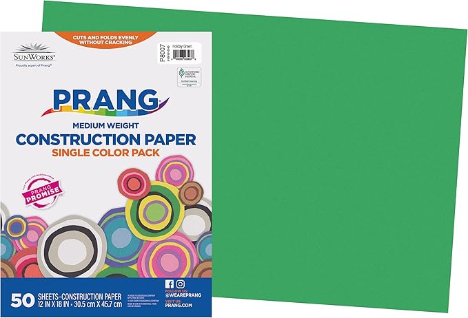 Prang (Formerly SunWorks) Construction Paper, Holiday Green, 12" x 18", 50 Sheets