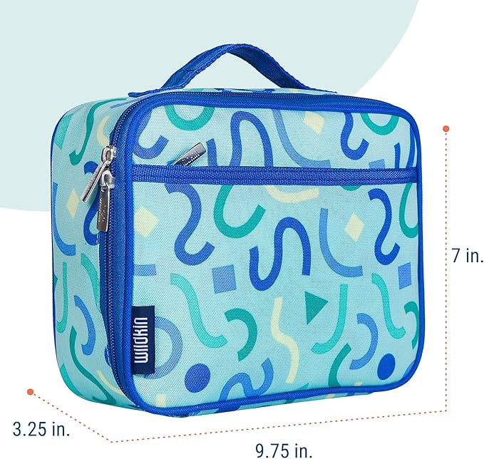 Wildkin Kids Insulated Lunch Box, Keeps Food Hot or Cold, BPA-Free with Mesh Pockets & Easy-Clean Lining – Ideal for School, Travel & Daycare – Confetti Blue