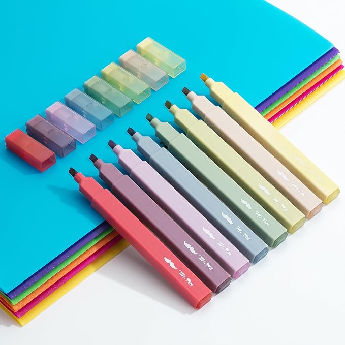 Mr. Pen- Aesthetic Highlighters, 8 Pcs, Chisel Tip, Muted Pastel Color, No Bleed Bible Highlighter Pastel, Assorted Colors | 8 pcs, Cute Highlighter for Journaling Supplies and School Accessories, Bible Highlighters and Pens No Bleed