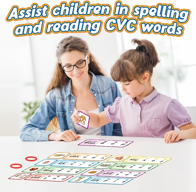 Kasfalci CVC Word Games, Flash Cards, Phonics and Speech Therapy Toys for Toddlers and Kids - Learn to Read, Spelling and Reading Learning Activities - Kindergarten Preschool Educational Toy