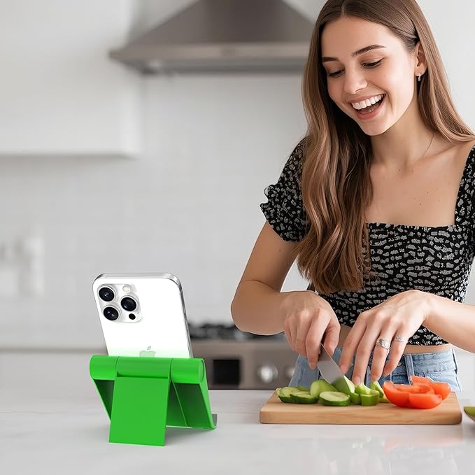 Cell Phone Stand for Desk, Foldable and Adjustable Multi-Angle Holder Dock, Universal Compatibility for Most Phone and Tablet, Portable and Sturdy Design for Office and Home (Green)