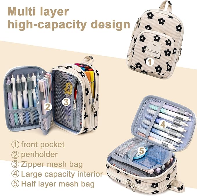 LEDAOU Pencil Case Cute Zipper Pencil Pouch Large Capacity Pencil Bag Organizer School Supplies for Girls Boys Kids