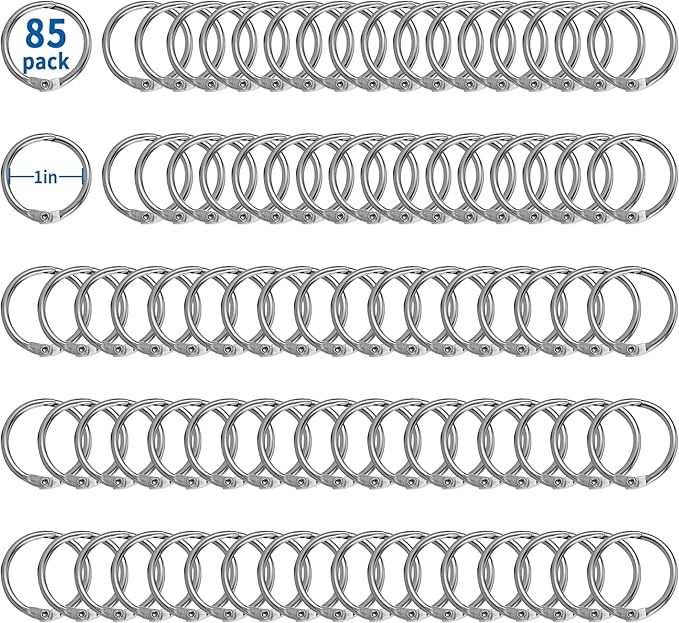 Binder Rings 1 Inch, 85 Pack – Heavy-Duty Nickel-Plated Ring Clips and Metal Rings for Crafts, Index Cards, Flashcards, Paper, and Loose Leaf – for School, Office, and Home Use
