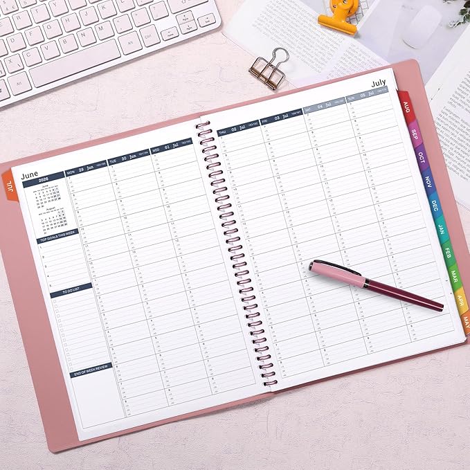 MaaIbok Appointment Book 2026-2027 for School, Office, Home Faux Leather Tab, 15-Minute, Spiral Bound Hourly Planner Appointment Scheduling Book with Tabs - Rose Gold 8.5" x 11"