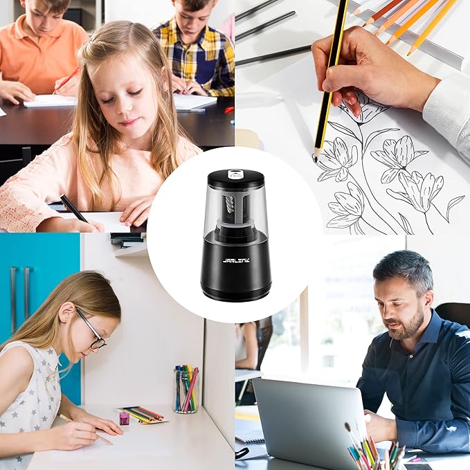 JARLINK 2 Pack Electric Pencil Sharpener, Heavy-Duty Helical Blade to Fast Sharpen, Auto Stop for No.2/Colored Pencils(6-8mm), USB/Battery Operated in School Classroom/Office/Home