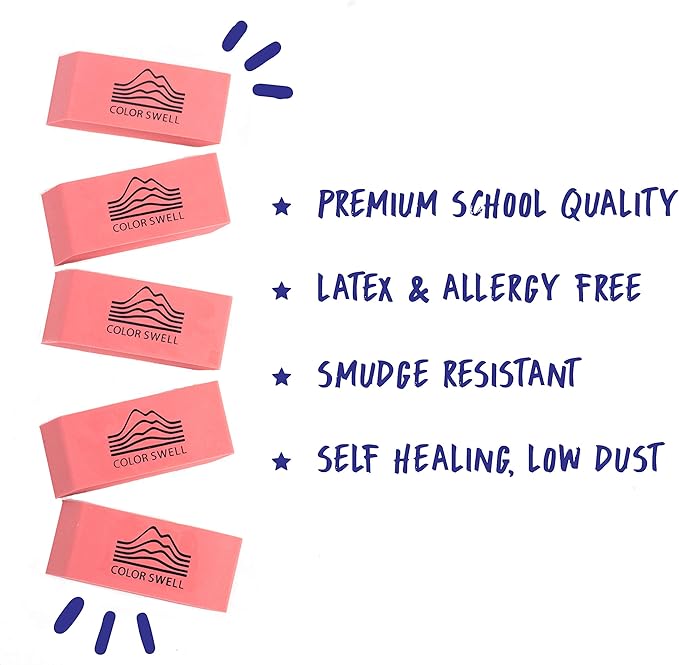 Color Swell Bulk Neon and Pink Erasers - Pink Erasers for Kids School Office 54 Pack