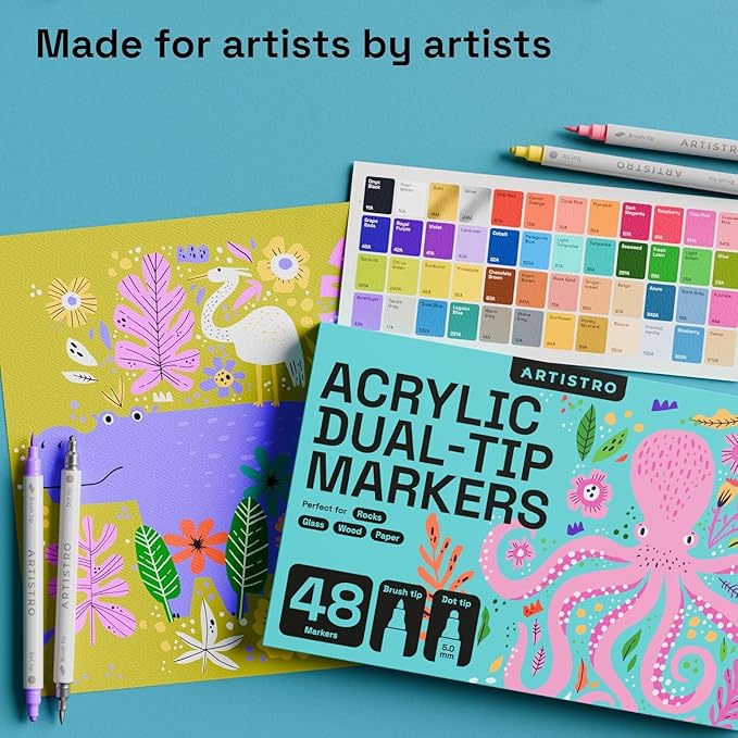 ARTISTRO 48 Rock Acrylic Paint Markers - Rock Painting Kit for Arts & Crafts - Dual Tip Acrylic Paint Pens