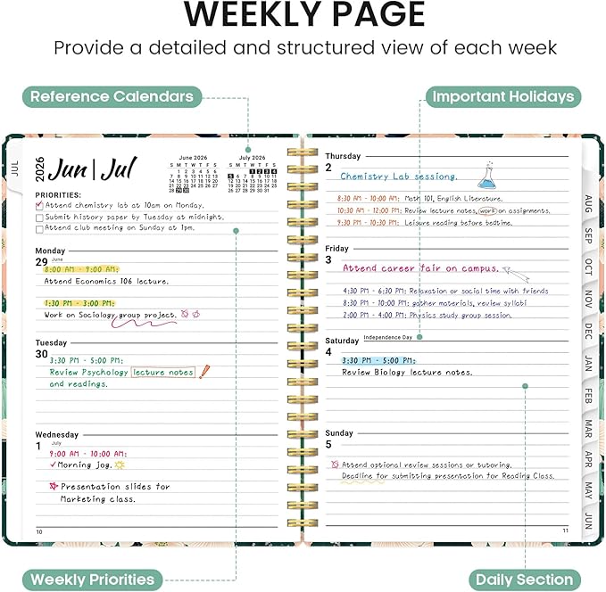 Planner 2026-2027, Academic Monthly and Weekly Calendar Planner for Women, July 2026 - June 2027, Hardcover Pretty Agenda Planner Book with Tabs, Spiral Daily Organizer for School Office Home Supplies, 6.3" x 8.5" - Desert Garden