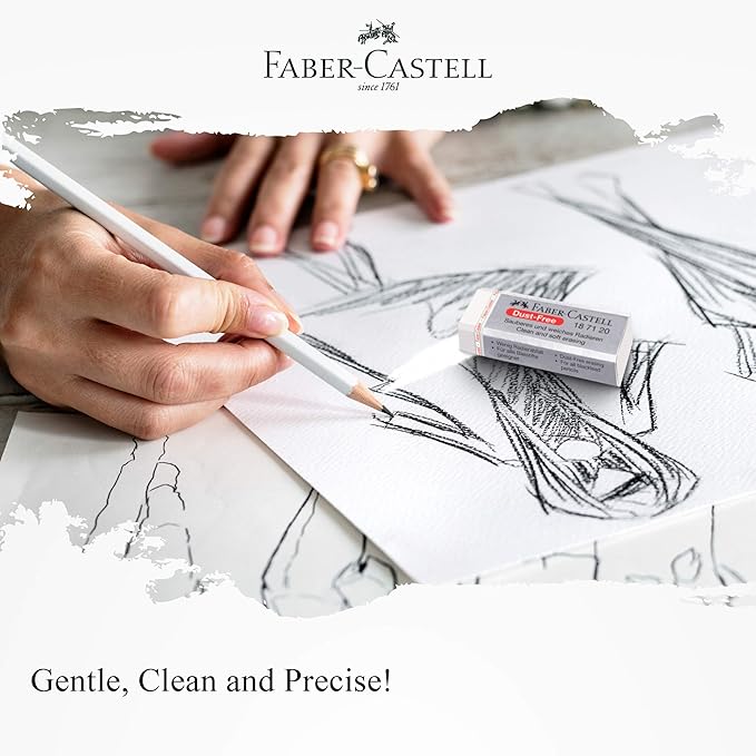 Faber-Castell Dust Free White Eraser (Box of 20) - Soft Erasing, Comfort Edge, Latex Free, Great for Black Lead Erasing for School, Office & Home