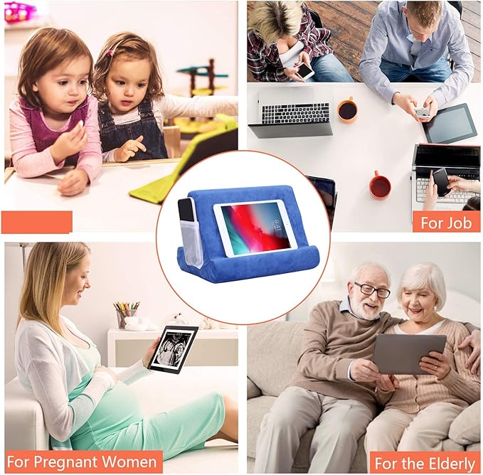 2pcs Multi-Angle Tablet Holder Cushion Stand with Net Pocket & Black Color Phone Stands Upgraded Tablet Pad Support for Phone,Pad,Books (Blue)