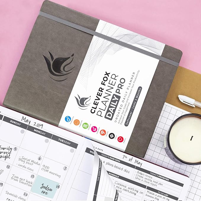 Clever Fox Planner Daily PRO - 8.5 x 11" A4 Size Daily Life Planner and Gratitude Journal to Increase Productivity, Time Management and Hit Your Goals - Undated - Lasts 3 Months (Gray)