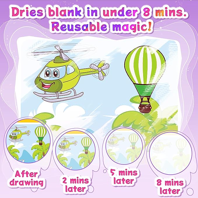 Reusable Water Coloring Books for Toddlers 1-3 with 18+ Stickers & No-Mess Pen, Traffic Theme Water Coloring Books for Toddlers 1-3, Magic Paintless Painting Book for Toddler, Paintless Painting Book