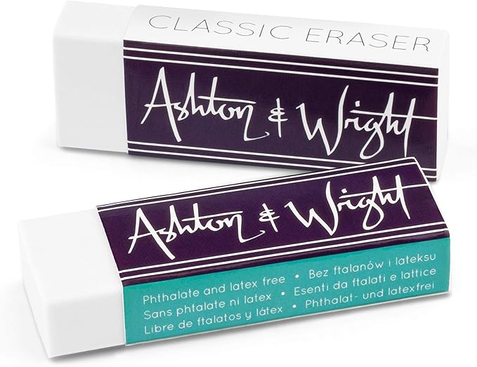 Ashton and Wright - Classic Eraser - Latex Free Plastic Rubber - Pack of 2 White