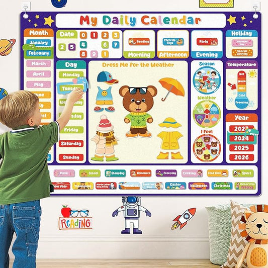 AKAYOK My Daily Calendars Felt Board for Toddlers - Classroom Calendar for Preschool & Homeschool- Circle Time Calendars & Weather Station - Kids Calendar for Preschool Learning Activity