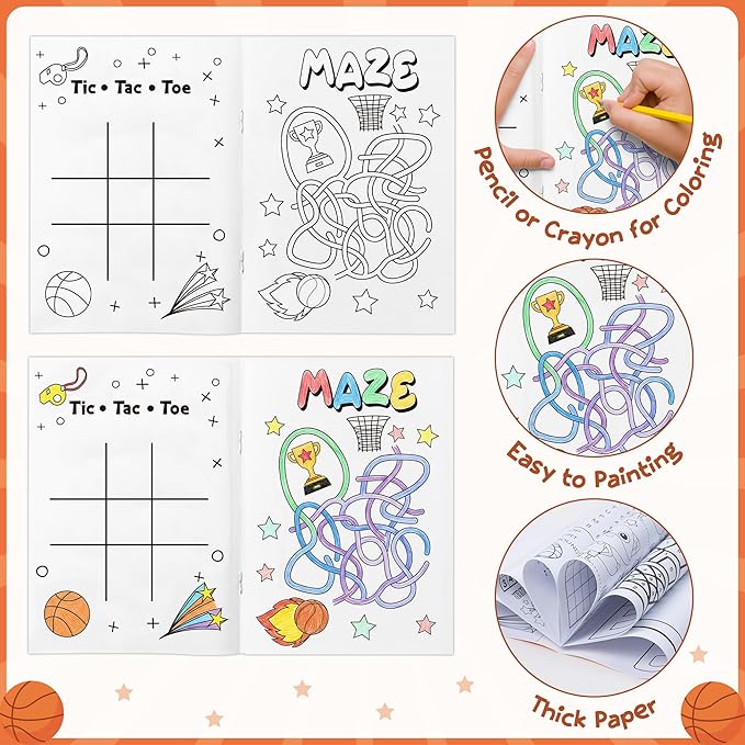 JAPBOR Basketball Activity Coloring Books - 24PCS Mini Basketball Theme Activities Color Book Bulk for Kid Party Favor, Animal Sport Small Colouring Page for Birthday Gifts Class Drawing Painting Game