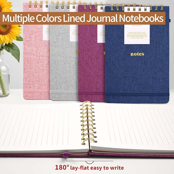 A5 Top Spiral Notebook – Hardcover Journal 160 Pages 100 GSM Thick Paper With Elastic Band & Pen Holder Steno Pads College Ruled Writing Notebooks for Work School Travel (1pack-Khaki-style C)
