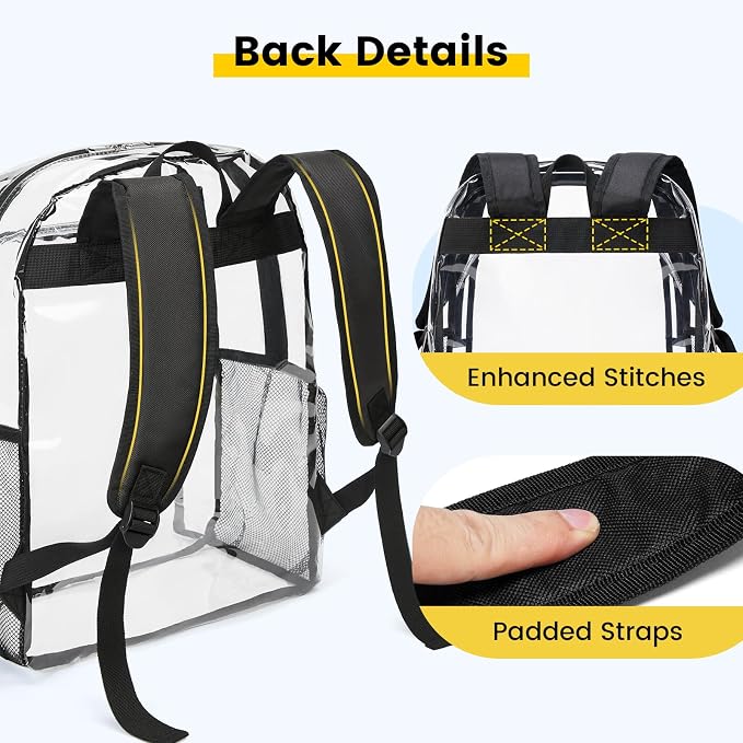 Vorspack Clear Backpack Heavy Duty - Transparent See Through Backpacks Extra Large Clear Bookbag for College Work Travel - Black