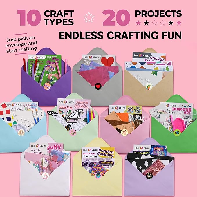 20 Arts & Crafts Kit for Girls – The Surprise Craft Box, All-Inclusive DIY Craft Set with 20 Fun Projects, Individually Packaged, Easy Step-by-Step Instructions, Creative Activity Gift for Kids