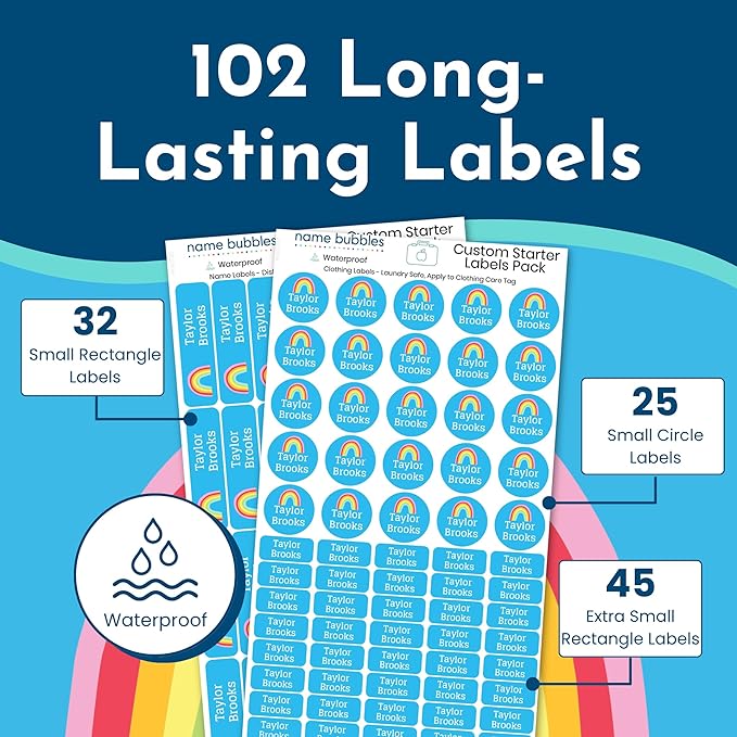 Name Bubbles - Kids Custom Name Labels for Daycare, School, Camp (102 Labels) - Personalized Waterproof Name Stickers for Clothes Tags, Lunch Boxes, Water Bottles, & School Supplies (Cupcakes)