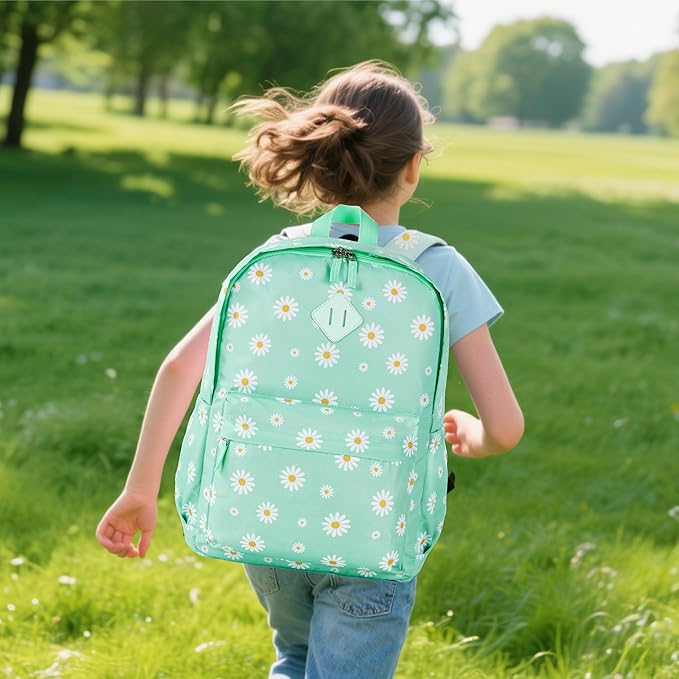 KK CRAFTS Preschool Backpack Kindergarten Little Kids Toddler Elementary School Backpacks for Boys and Girls with Chest Strap(17Inch, Daisy-Green)